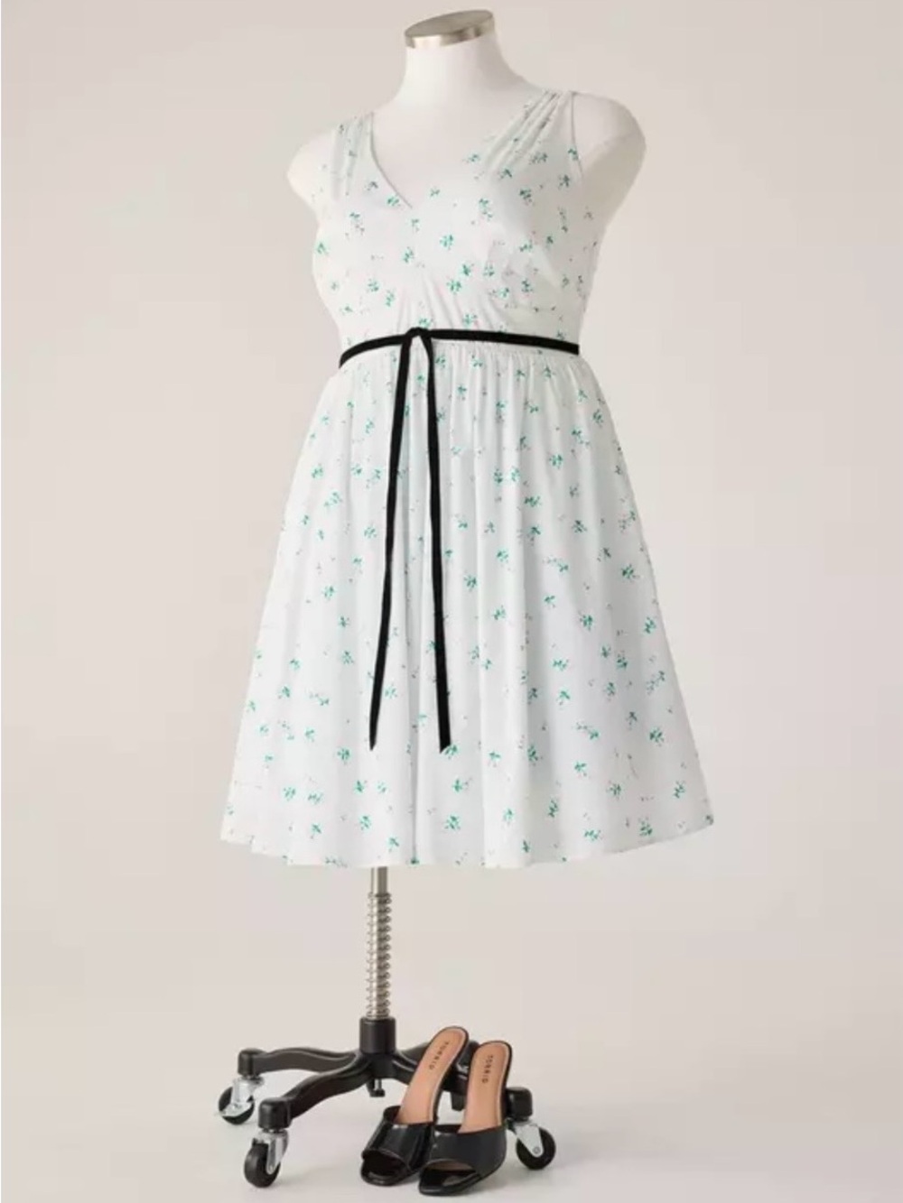 Torrid White Floral V-Neck A-Line Dress with Black Belt